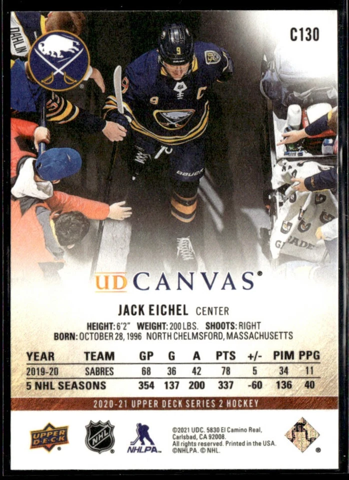 2020-21 Upper Deck #C130 Jack Eichel UD Canvas - Image 2 of 2
