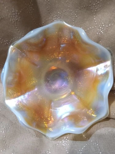 Vintage Dugan Peach Opalescent Carnival Glass 6 Six Petals Bowl 8" Wide #3