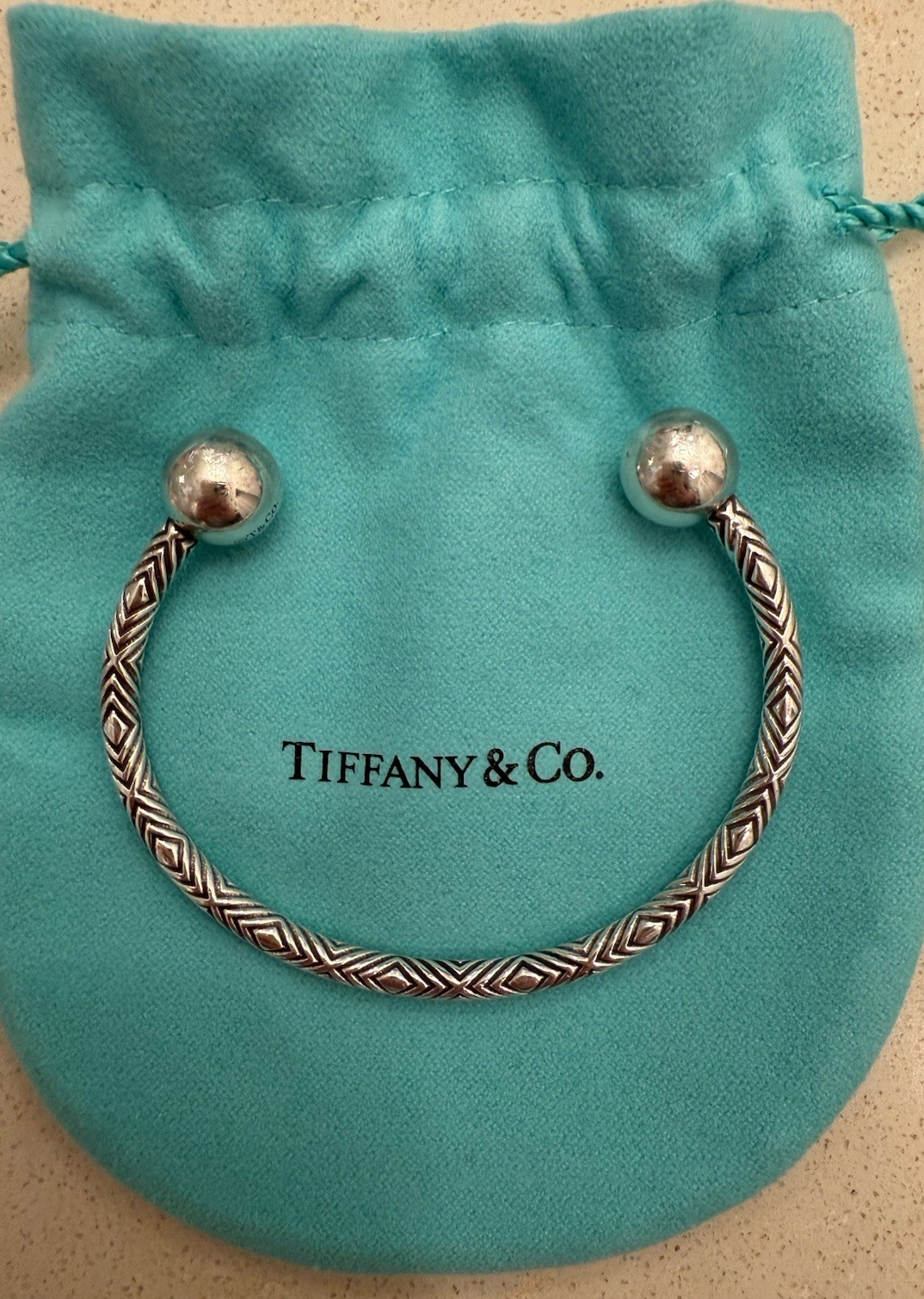 Tiffany & Co Textured Ball Wire Cuff Bracelet in Sterling Silver