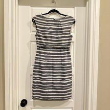 Calvin Klein Women's Sz 4 White Grey Striped Office Midi Dress Sleeveless, B#30