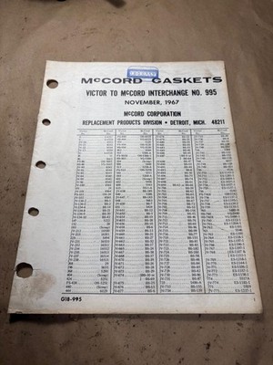 1967 McCord Gaskets Victor to McCord Interchange catalog