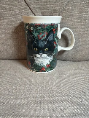 New Sticker DUNOON Fine Scottish Stoneware Black CAT FACE  4 1/4'' Coffee Mug Cup