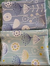 Fryetts Scandi Bergen Blue & Duck Egg Blue Cotton Fabric Remnants - Floral