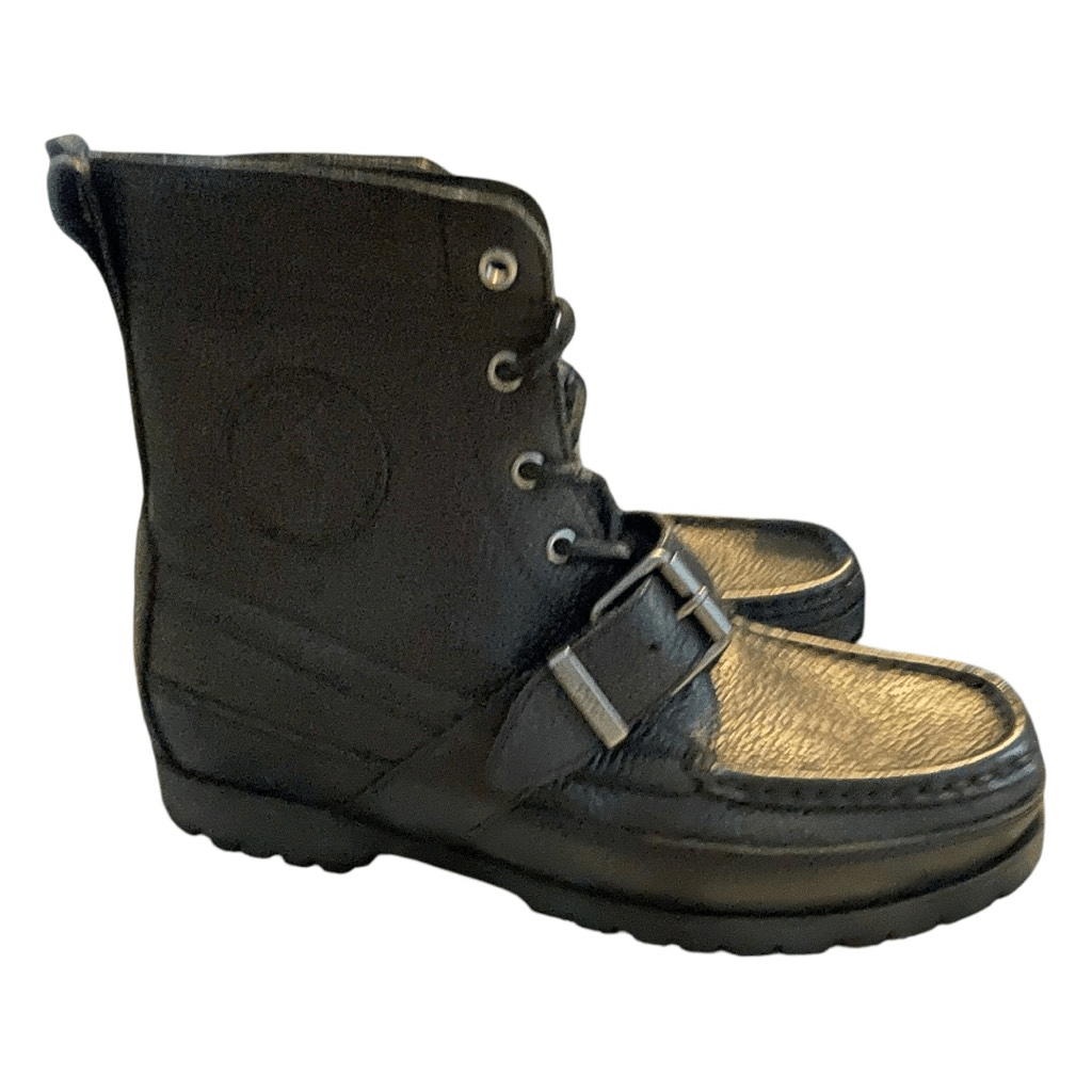 SAOLA Stivali Polo Ralph Lauren Ranger neri in pelle ruvida con lacci suola 8