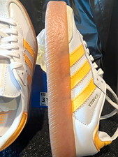 adidas Originals Samba Unisex Kids 3.5 White Orange Leather Low Top Sneakers