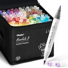 Ohuhu Alcohol Markers 104-color Double Tipped Brush Fine- Refillable Markers