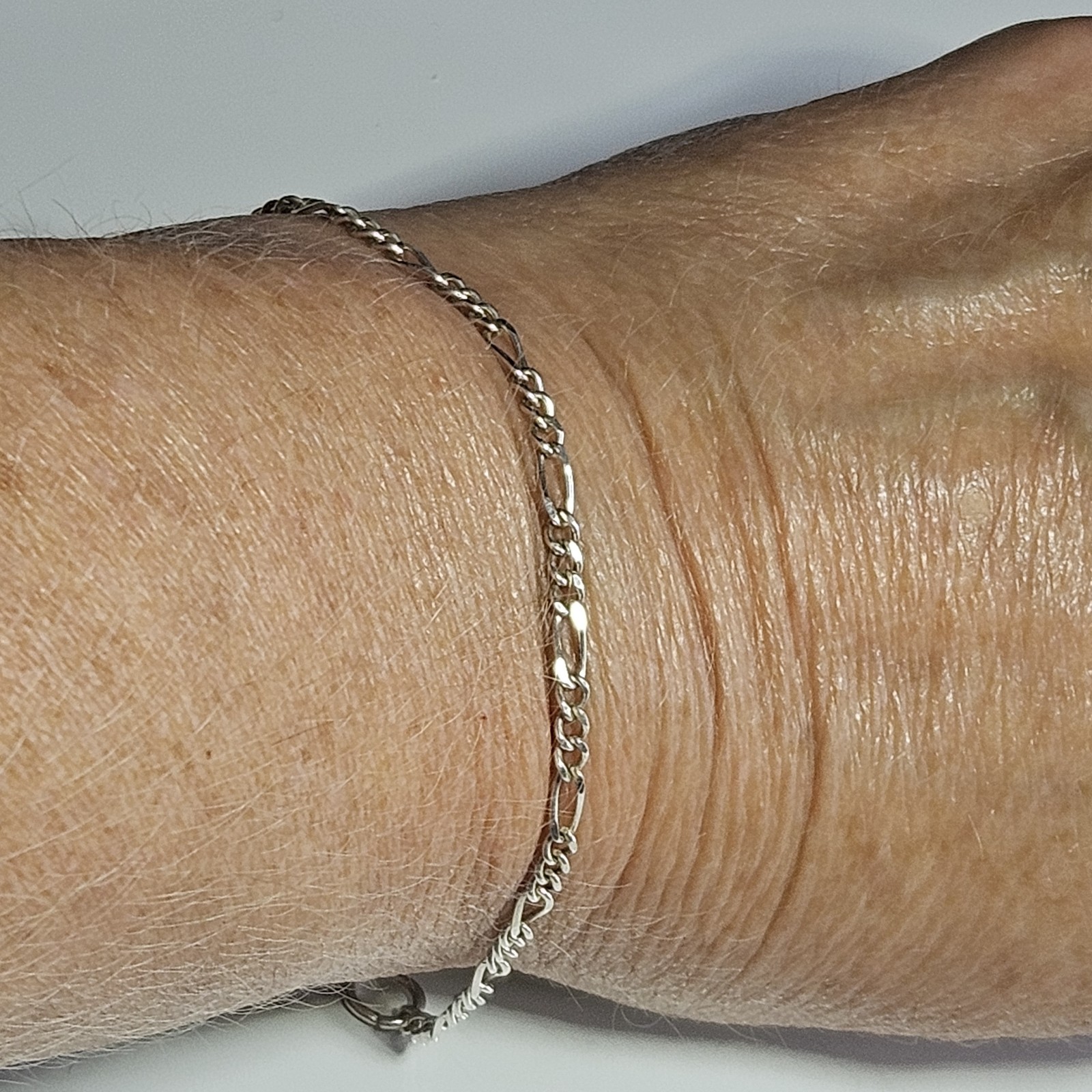 Sterling Silver Solid 925 Figaro Chain Bracelet 7… - image 6