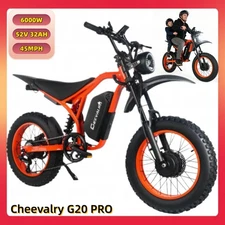 Electric Dirt Bike Mountain Motorcycle 52V 32AH Battery 6000W Motor 45MPH E-bike