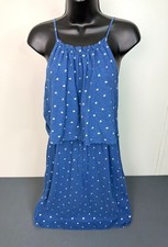 LOFT Size Small Blue Silver Metallic Polka dot Dress Spaghetti Strap Sleeveless
