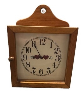 Wood Hearts Hanging Wall Clock Brown Square Analog Quartz Battery Powered