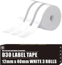 D30 Labels Compatible for Phomemo 12x40 mm (0.47 x 1.57), White 