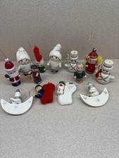 Christmas Lot of 13 Hanging Wooden Ornaments Hand Painted Wood