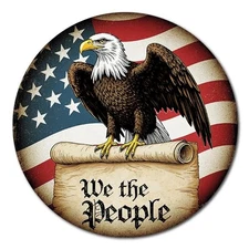 Magnet Me Up We The People Car Magnet Decal- 5" Round Bald Eagle & American Flag