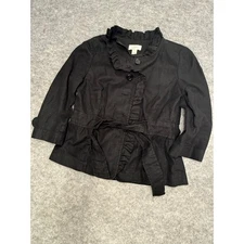 Loft Women Fairy Grunge Whimsigoth Ruffle Linen Blend Tie Button Front Size 6