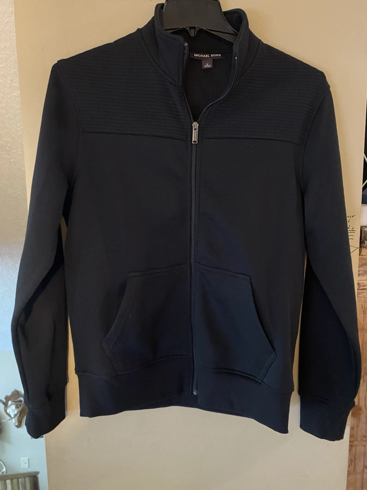 Giacca cappotto pile Michael Kors nero unisex taglia Med nuovo senza etichetta full zip leggero