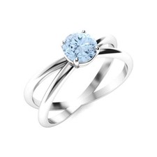 925 Silver Round Natural Aquamarine Art Deco Solitaire Engagement Ring