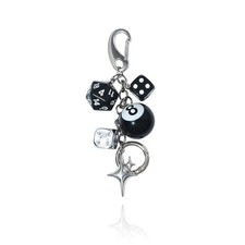 8-Ball Dice Charm Keychain Black Pool Dice Bag Charm Keyring