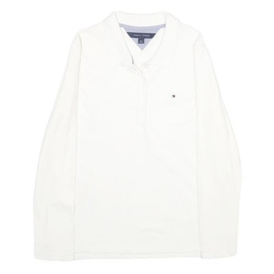 Tommy Hilfiger Poloshirt Damen weiß Langarm uni L Baumwollmischung