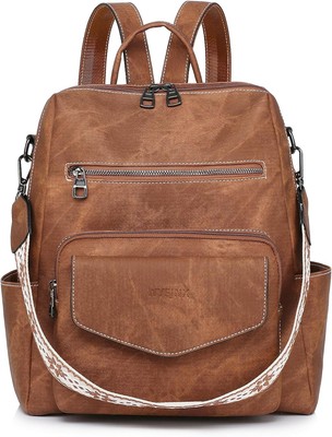Backpack Purse for Women Leather Ladies Fashion Handbag Brown 