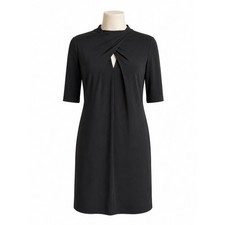 Nicole Miller Studio Black Keyhole Mock Neck Sheath Dress Size 12 Elbow Sleeve