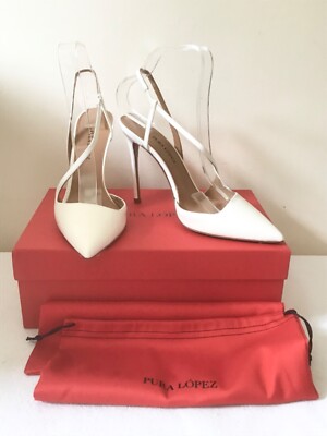 BNIB PURA LOPEZ WHITE LEATHER SPECIAL OCCASION HEELS SIZE