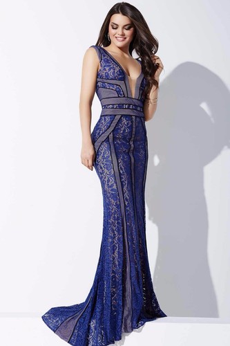$700 NWT NAVY BLUE/NUDE JOVANI PROM/PAGEANT/FORMAL DRESS/GOWN #24658 SIZE 2