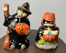 Pair Vintage GURLEY? Halloween Witch & Masked Trick or Treater Candles 6"