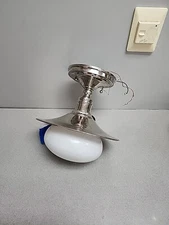 MCM Looking Chrome Colored Metal  Ceiling Light Fixture with Milk Glass Globe