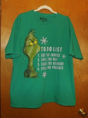DR. SEUSS GRINCH ''TO DO LIST'' CHIRSTMAS GREEN T-SHIRT. XL HYBRID APPAREL, COTTON