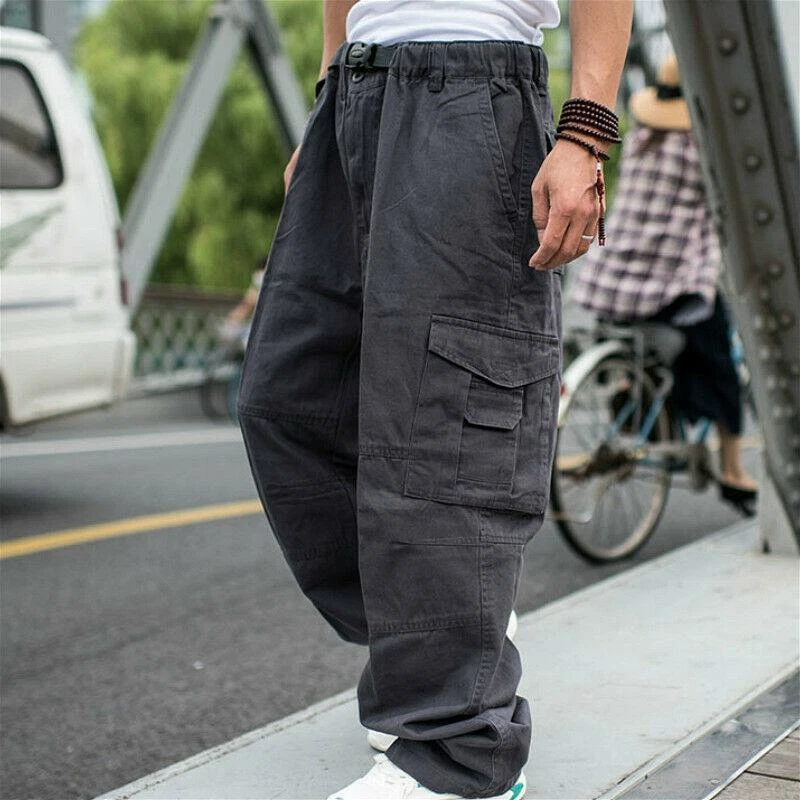 Spring Blue Full-Length Oversized Loose Fit Wide Leg Cargo Pants Men's  Fashion Plus-Size Jeans Street Trousers