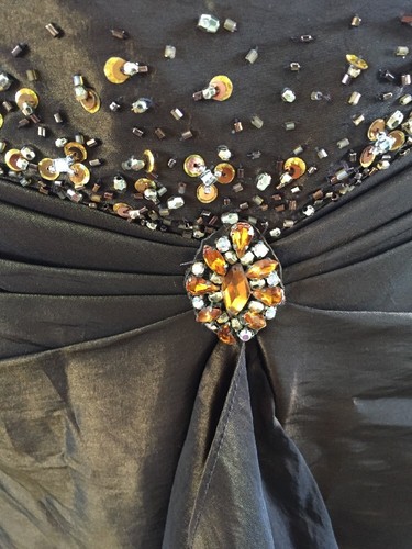 Tiffany Designs Bronze Shimmer Strapless Open Front Jeweled, Ball Gown NWT 6 - Picture 8 of 12