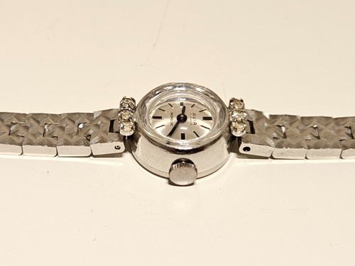 VINTAGE LUXURY WHITE GOLD PLATED SWISS LADIES WATCH "AVIA" 17J. WITH STONES - Picture 15 of 17