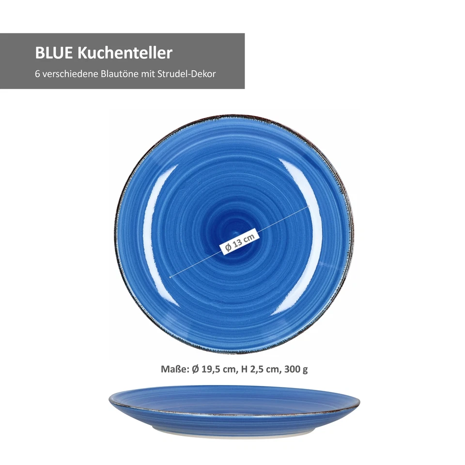 6tlg. Kuchentellerset Blue kleine Frühstücksteller Dessert blaue Strudel Teller - Bild 3 von 3
