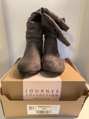 JOURNEE COLLECTION Womens Gray Rebecca Round Toe Slip On Slouch Boot M 
