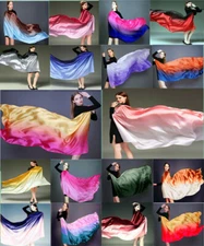 Colorful Gradient Women Silk Scarf Shawl Belly Dance Waving Scarf Veil 100*190cm