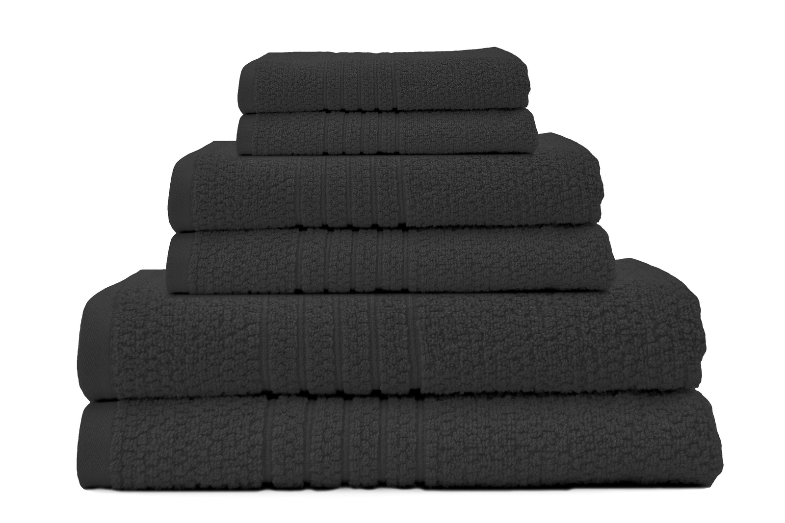 Soft Black Pastel Textured 6-Piece 100% Cotton Bath Towel Set