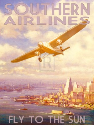 SOUTHERN AIRLINES - Flyto the sun New York Flugzeug Poster Bild Kunstdruck