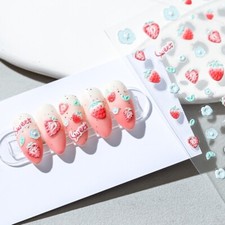 5D Strawberry Nail Art Stickers, Fruits Nail Decal, Embossed Nail Stickers 26