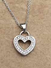 Rhodium Plated Open Heart Pave Cubic Zirconia Cz Pendant Necklace 18 Inches