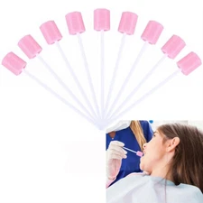 100Pcs Disposable Oral Care Sponge Swab Tooth Cleaning Mouth Swabs w/ Sticks 