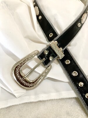 Vintage Donna Katz Black Leather Silver Studded Western Belt Sz S Women main image 3