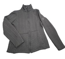 Spyder Core Sweater Jacket WOMEN SMALL Gray Full Zip Cable Knit Zipped Pockets