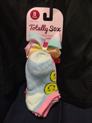 Girls' Totally Sox 8-Pack Socks With Matching Hair Accessory S- 4/6