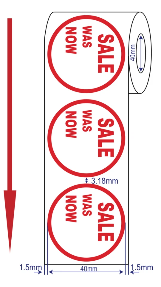 MY SHOPFITTINGS LTD 500 x RED SALE WAS NOW SELF ADHESIVE STICKERS STICKY LABEL LABEL FOR RETAIL 40mm