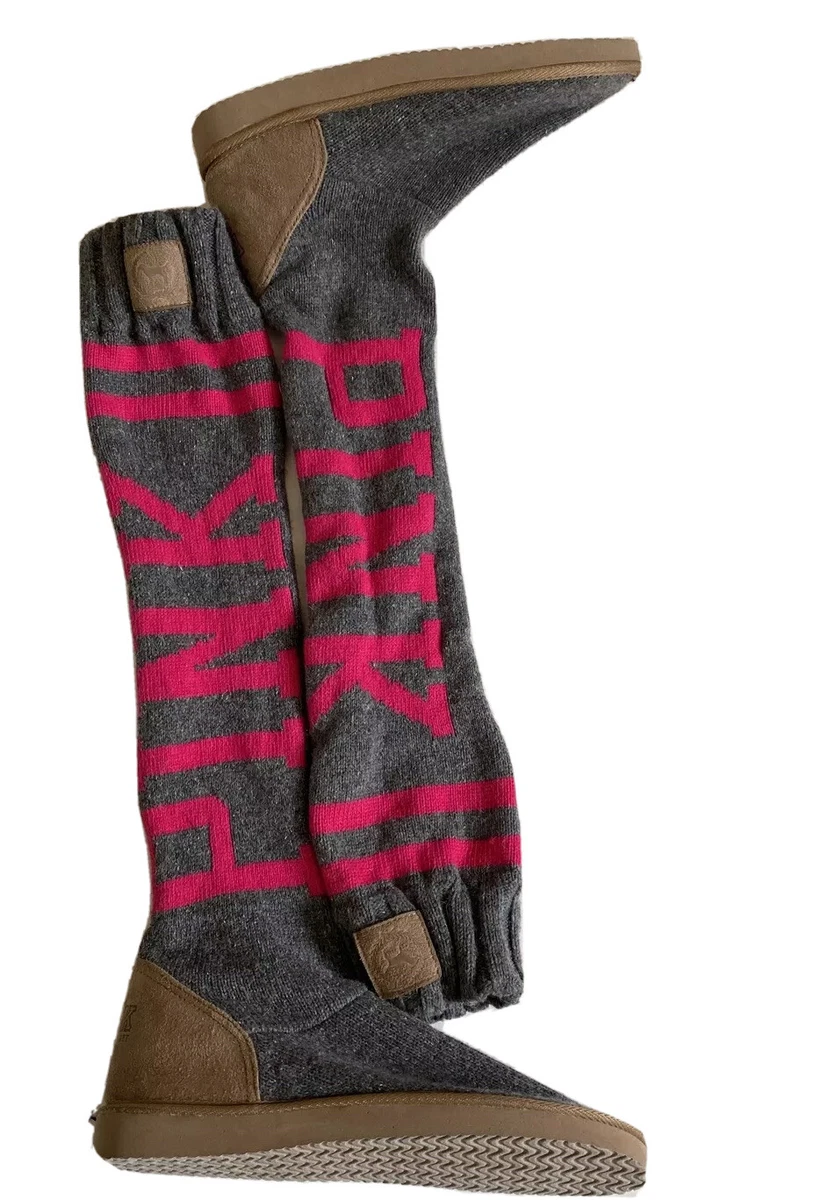 Victoria Secret Pink Mukluk Tall Boots Sweater Womens Large 9 10