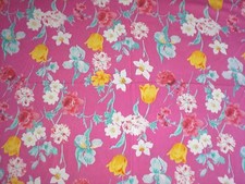 4 Yards Tropical Hawaiian Floral Apparel Fabric Bright Pink Blue 55" W