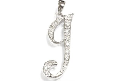 0,1 ctw natürlicher Diamant massiv 14k Weißgold Buchstabe I Initiale Tropfen Anhänger 24 mm