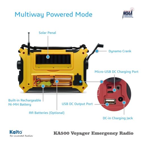 Manivela dinamo con energía solar Kaito KA500 5 vías cuerda emergencia AM/FM/SW/... - Imagen 5 de 9