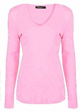Women New V Neck T Shirt Plain Basic Long Sleeve Stretch Ladies Top 8-26