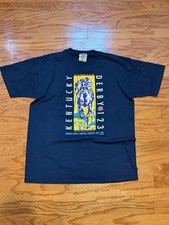Vintage Jerzees Kentucky Derby 123 1997 T-Shirt Navy Blue Size L Horse Racing